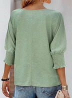 Nola | Women's Casual Knit Blouse with Smocked Sleeves