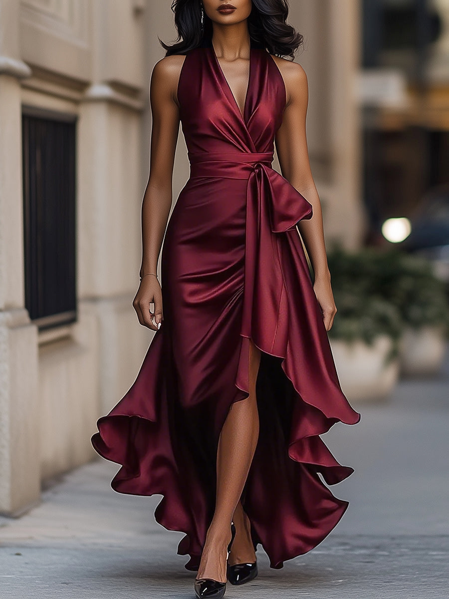 Marlowe | Women's Elegant Satin Maxi Dress with Tie Waist