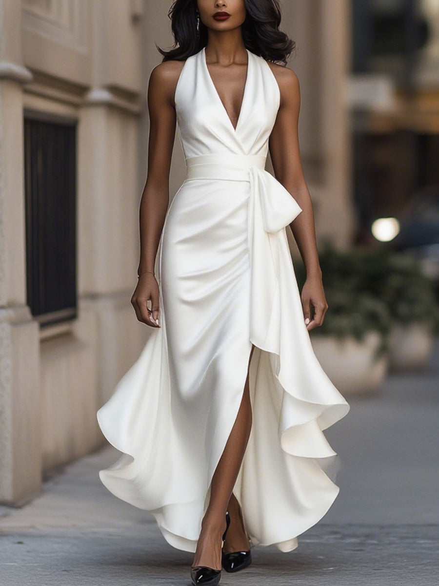 Marlowe | Women's Elegant Satin Maxi Dress with Tie Waist