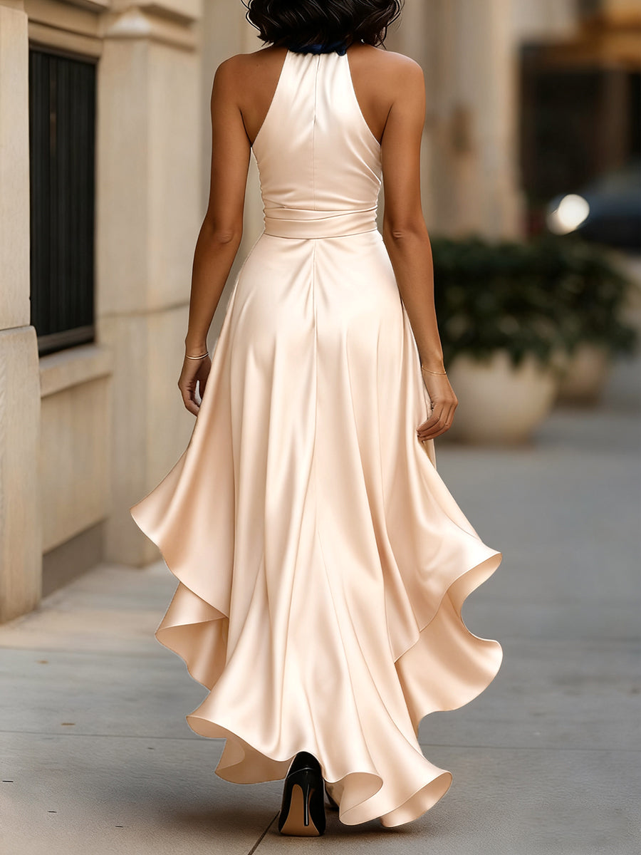 Marlowe | Women's Elegant Satin Maxi Dress with Tie Waist
