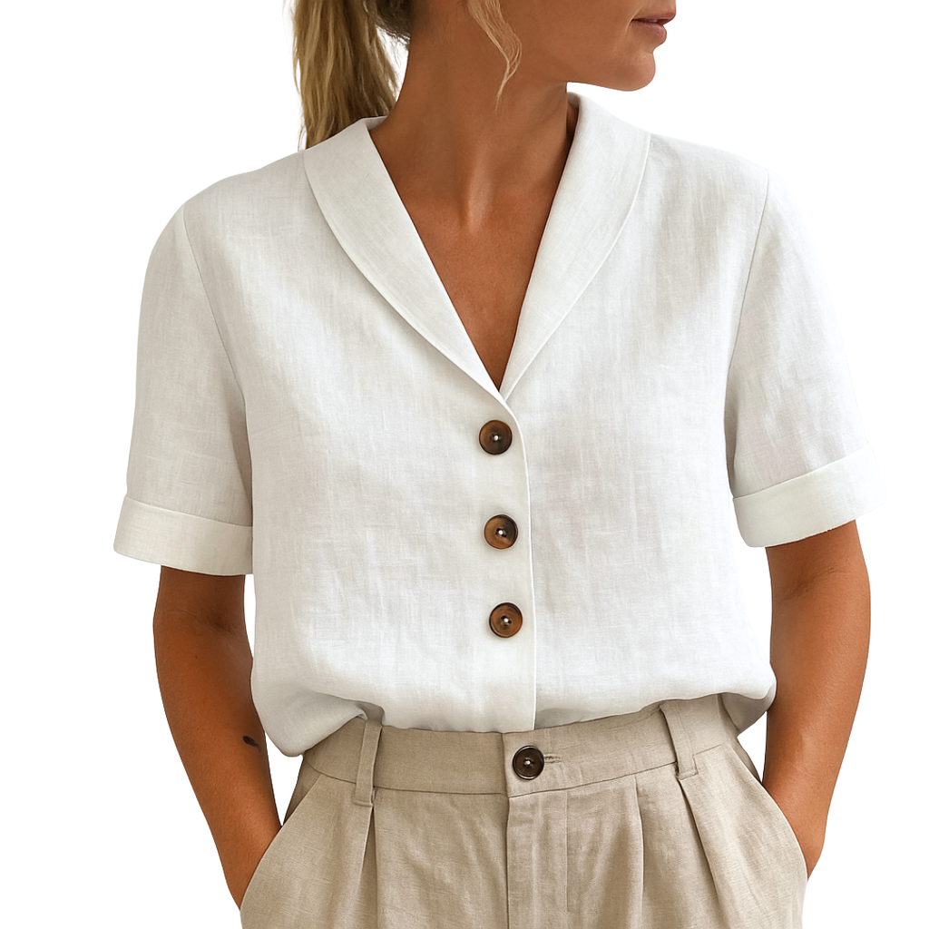 Nila | Women's Linen Blouse with Wooden Buttons