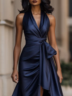 Marlowe | Women's Elegant Satin Maxi Dress with Tie Waist