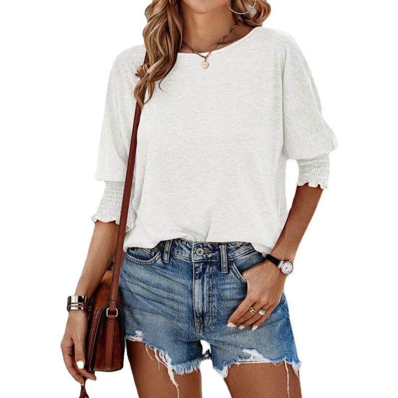Nola | Women's Casual Knit Blouse with Smocked Sleeves