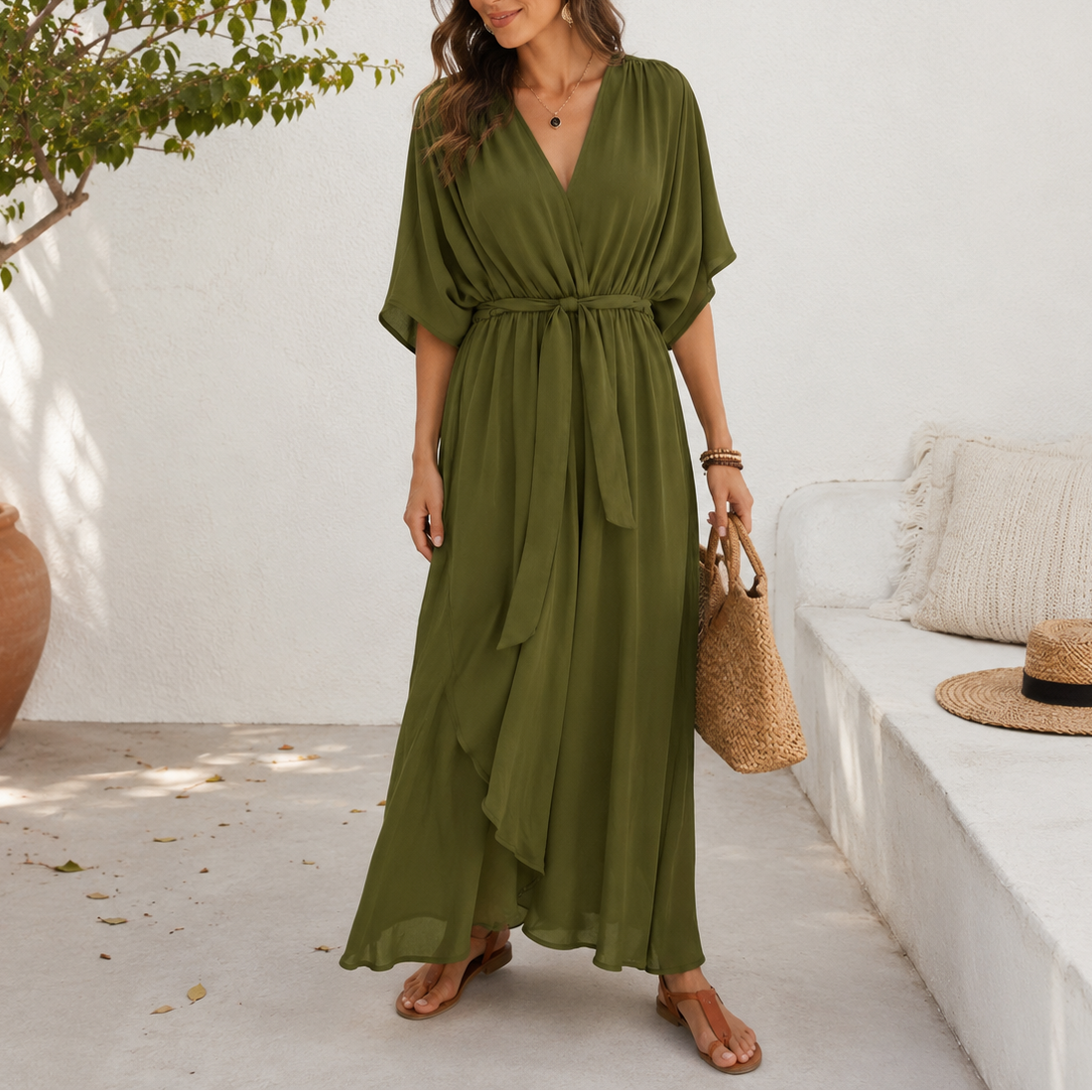 Isla | Women's Elegant Tie-Waist Maxi Dress