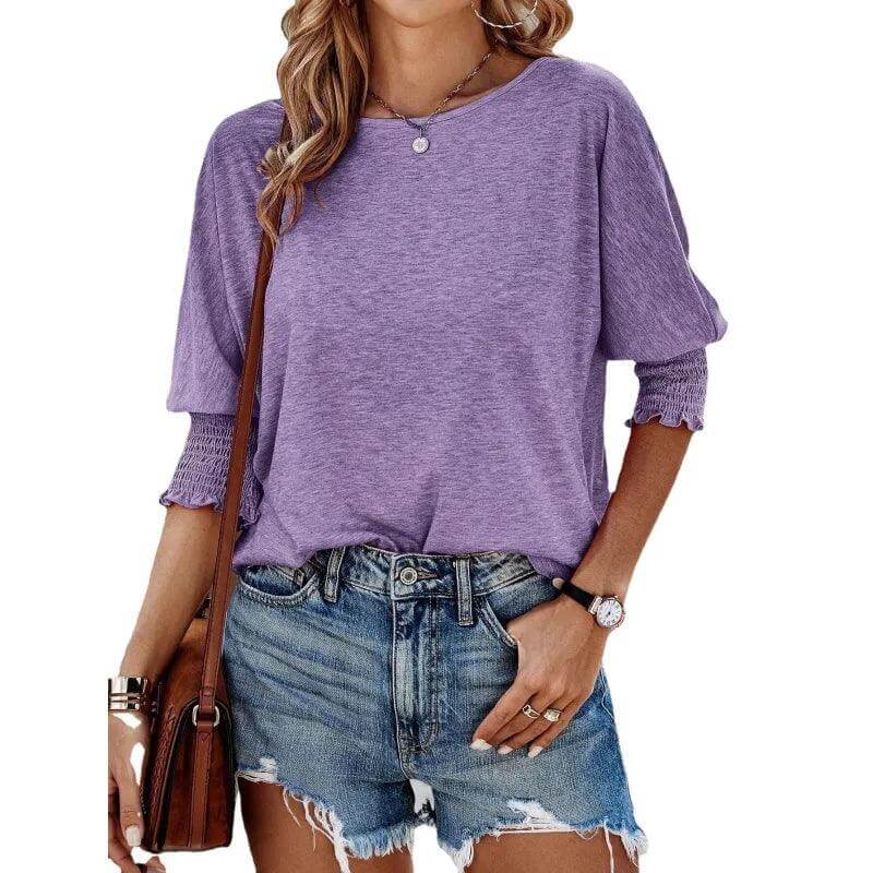 Nola | Women's Casual Knit Blouse with Smocked Sleeves