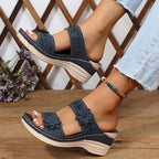 Thea | Women's Floral Wedge Slide Sandals