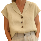 Nila | Women's Linen Blouse with Wooden Buttons