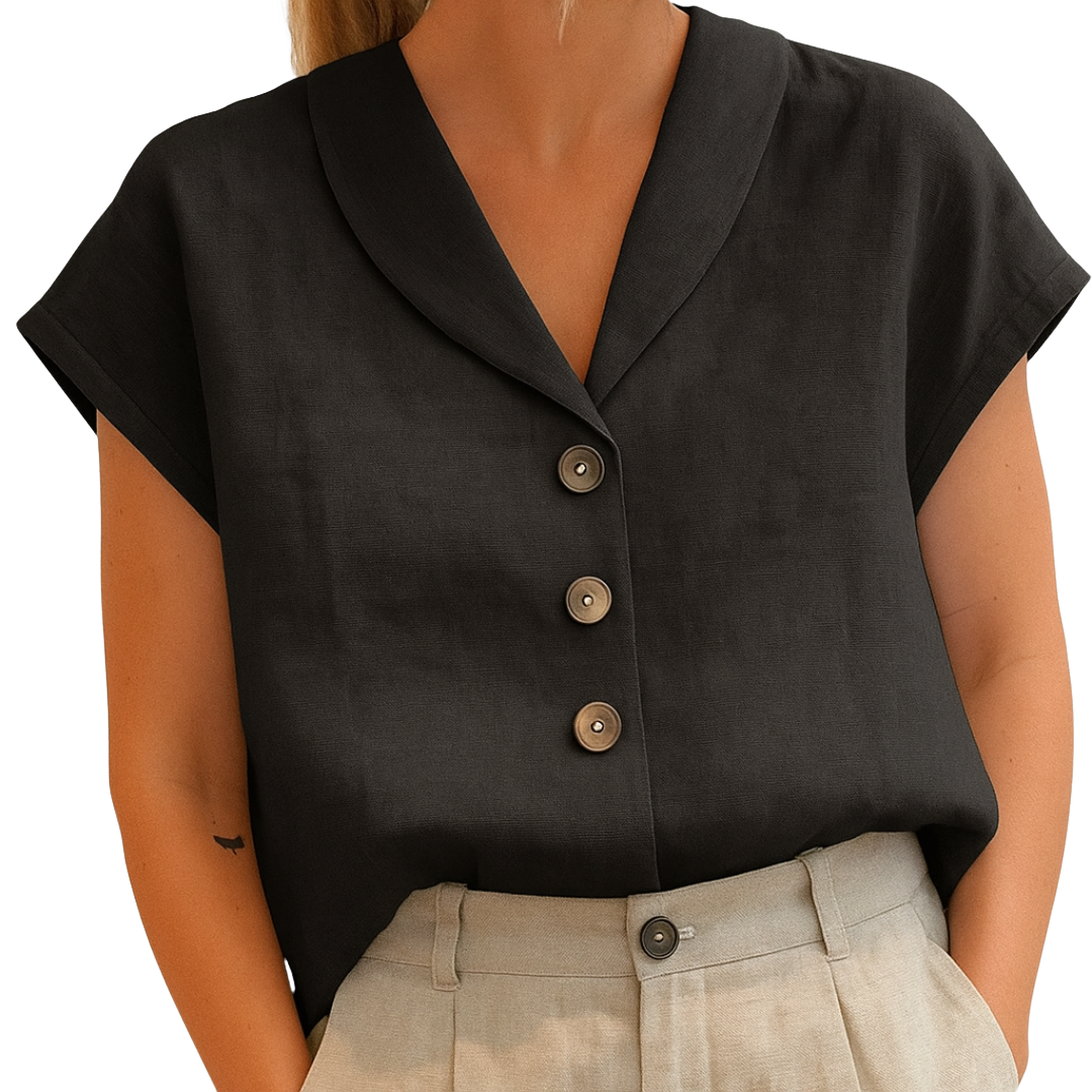 Nila | Women's Linen Blouse with Wooden Buttons
