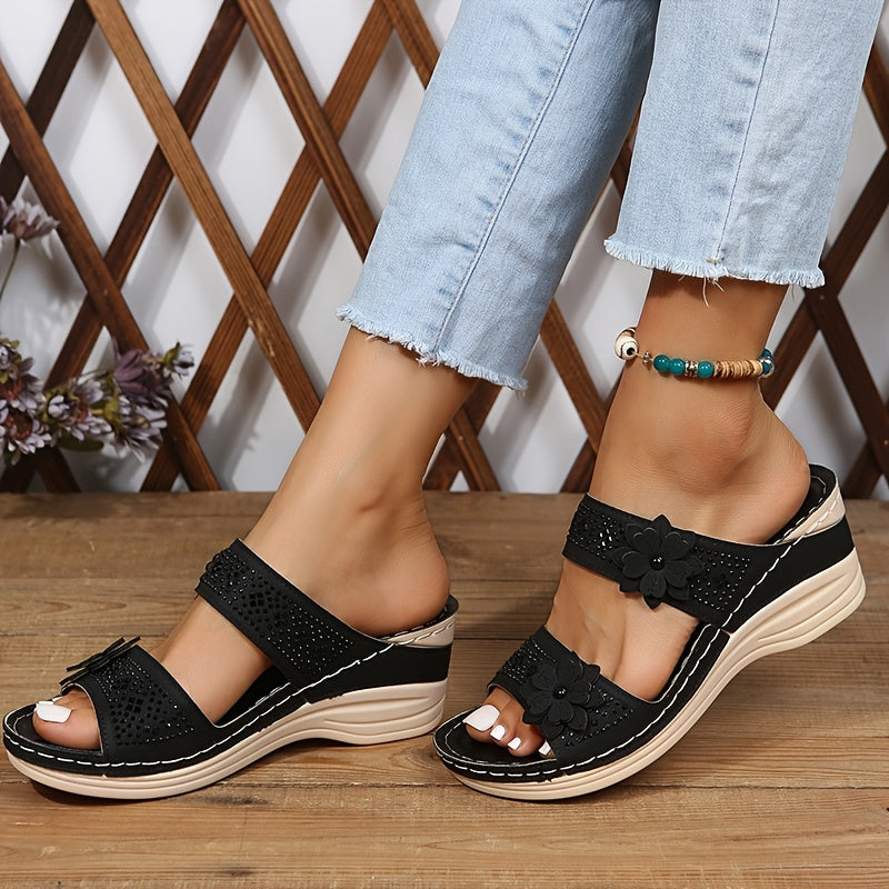 Thea | Women's Floral Wedge Slide Sandals