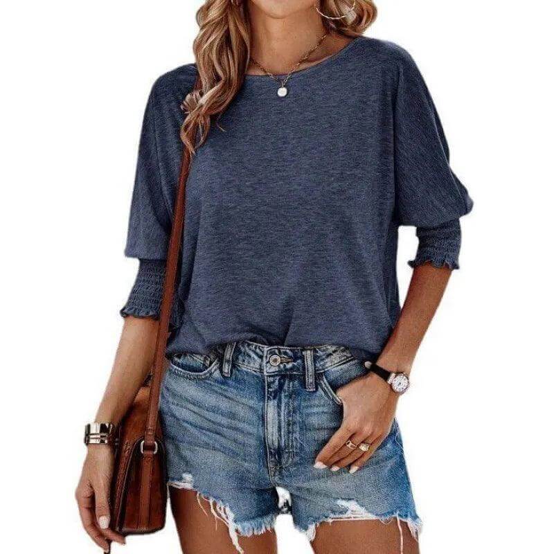 Nola | Women's Casual Knit Blouse with Smocked Sleeves