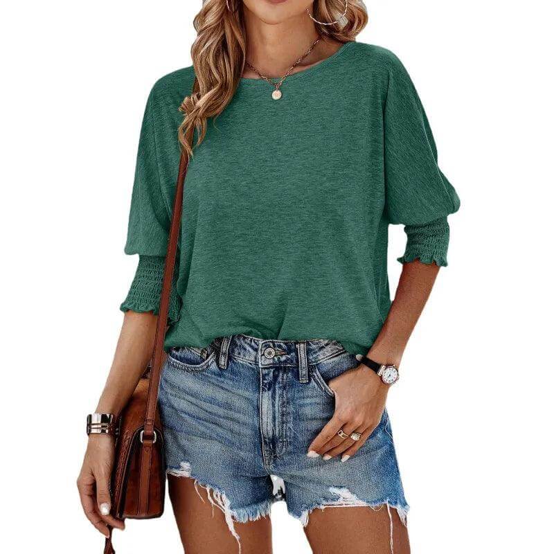 Nola | Women's Casual Knit Blouse with Smocked Sleeves