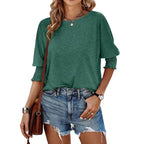 Nola | Women's Casual Knit Blouse with Smocked Sleeves