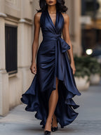 Marlowe | Women's Elegant Satin Maxi Dress with Tie Waist