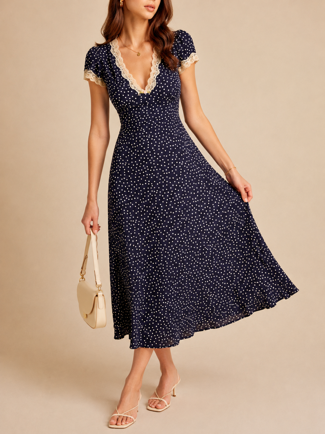 Nola | Women's Elegant Polka Dot Midi Dress