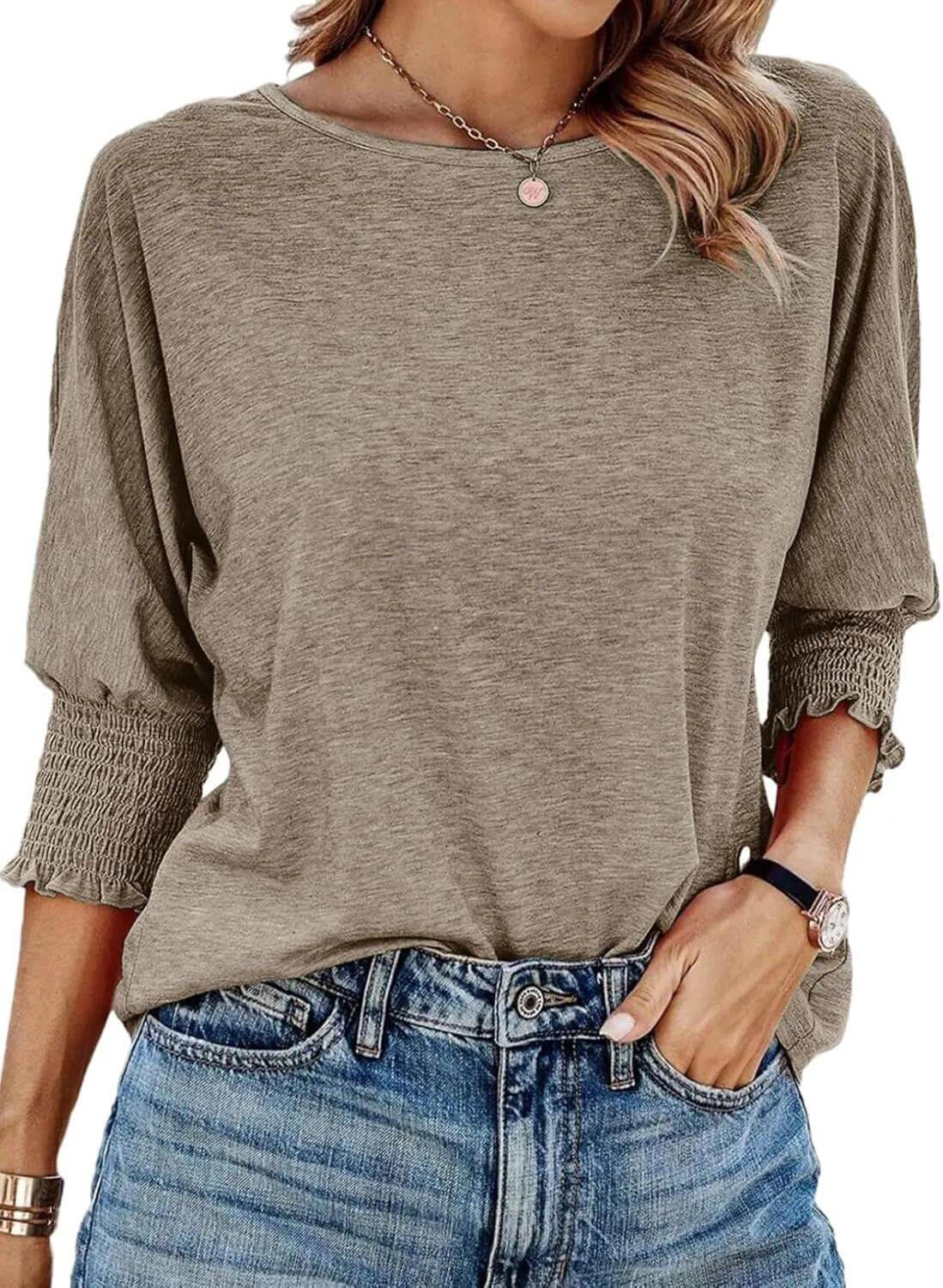 Nola | Women's Casual Knit Blouse with Smocked Sleeves