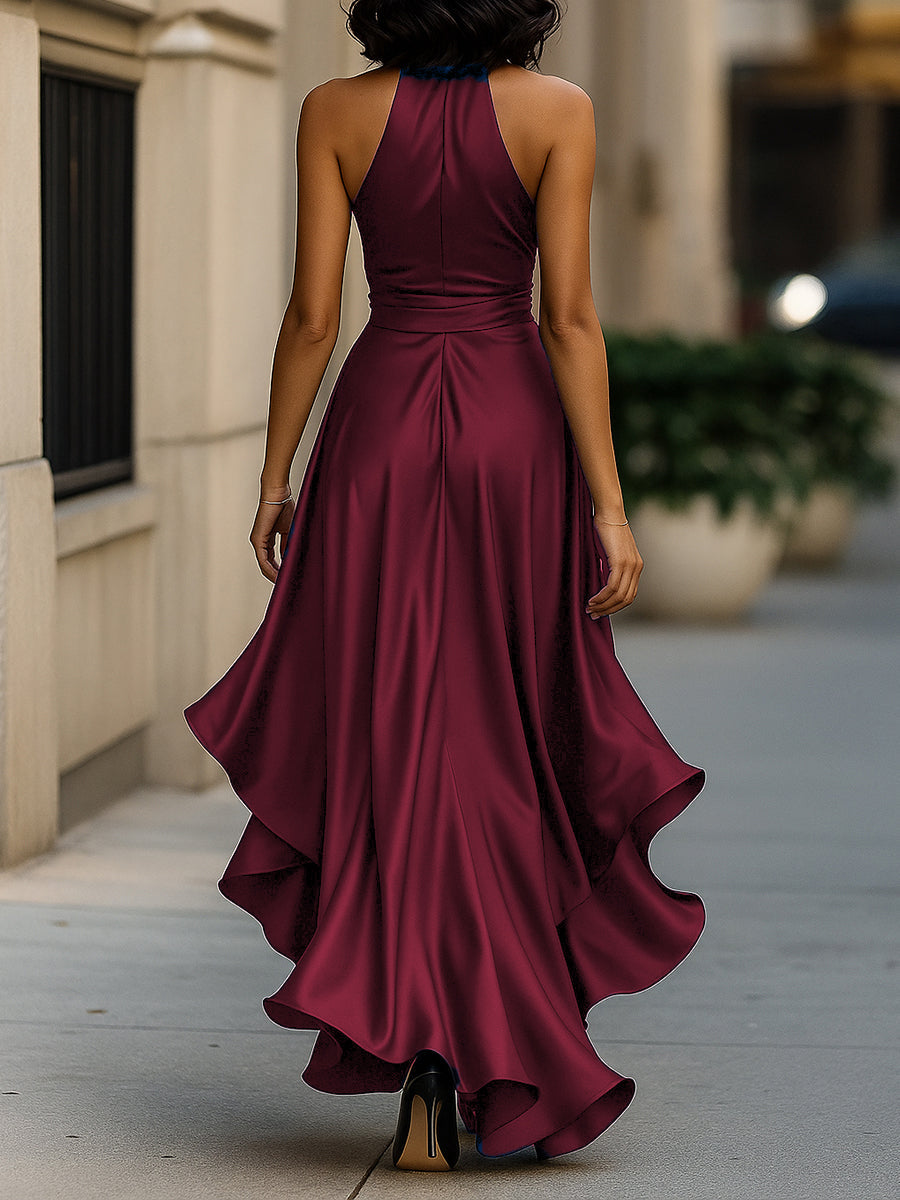 Marlowe | Women's Elegant Satin Maxi Dress with Tie Waist
