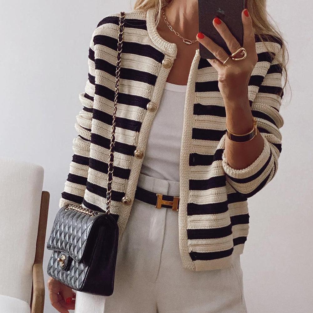 Marlowe | Women's Chic Striped Cardigan with Gold Button Detail