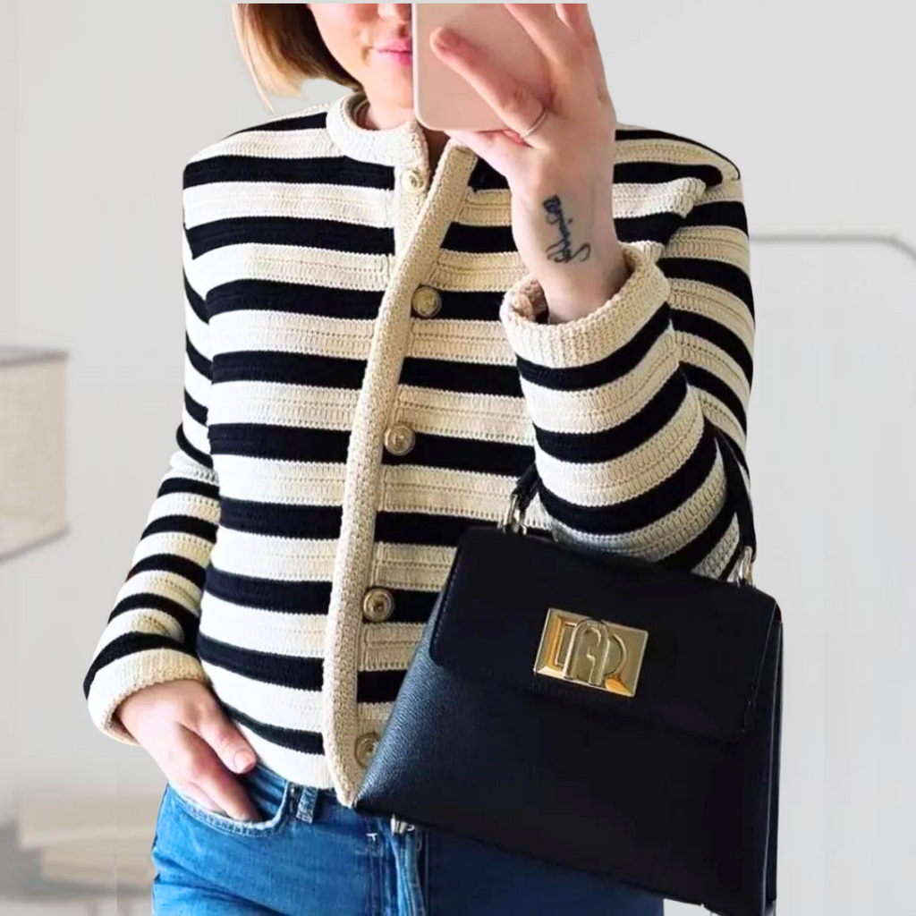 Marlowe | Women's Chic Striped Cardigan with Gold Button Detail
