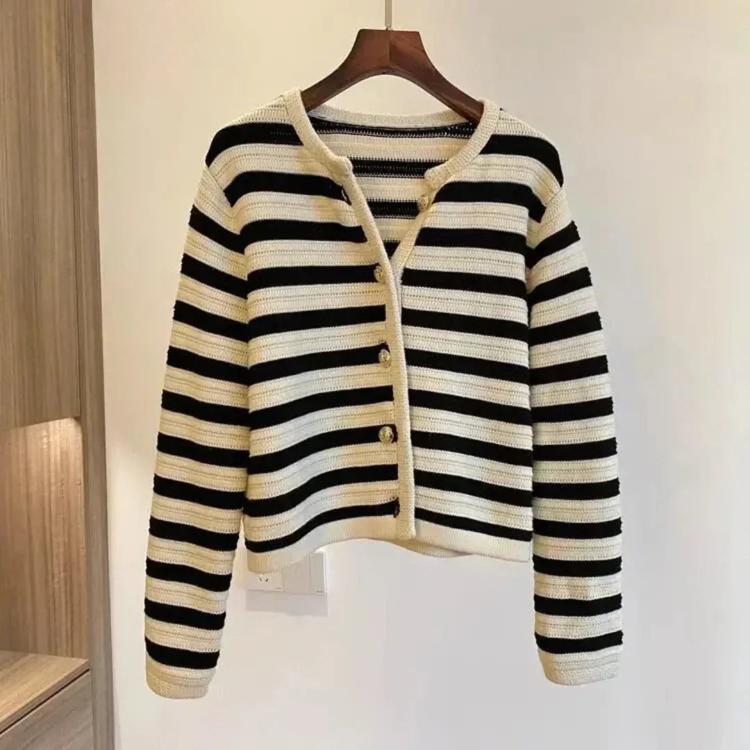 Marlowe | Women's Chic Striped Cardigan with Gold Button Detail