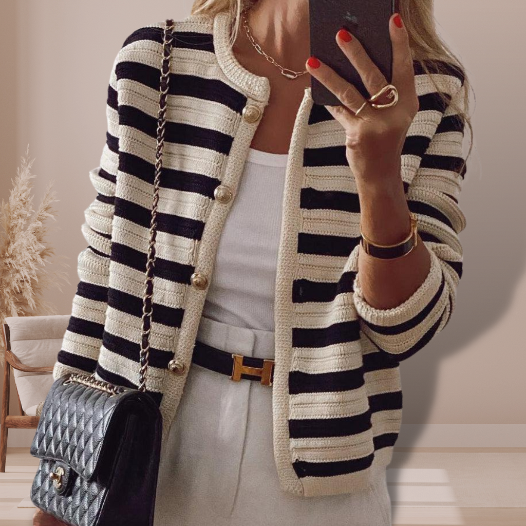 Marlowe | Women's Chic Striped Cardigan with Gold Button Detail