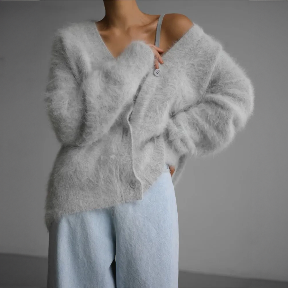 Mette | Women's Cozy Knit Cardigan in Fluffy Texture