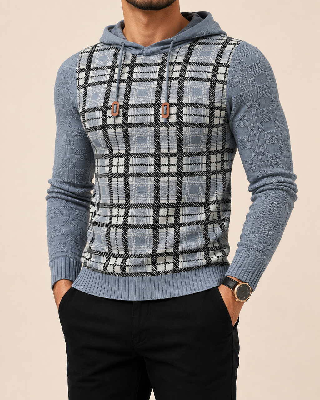 Crispin | Men's Patterned Hoodie with Contrast Plaid