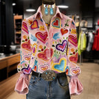 Sienna | Women's Heart Print Blouse with Ruffle Sleeves