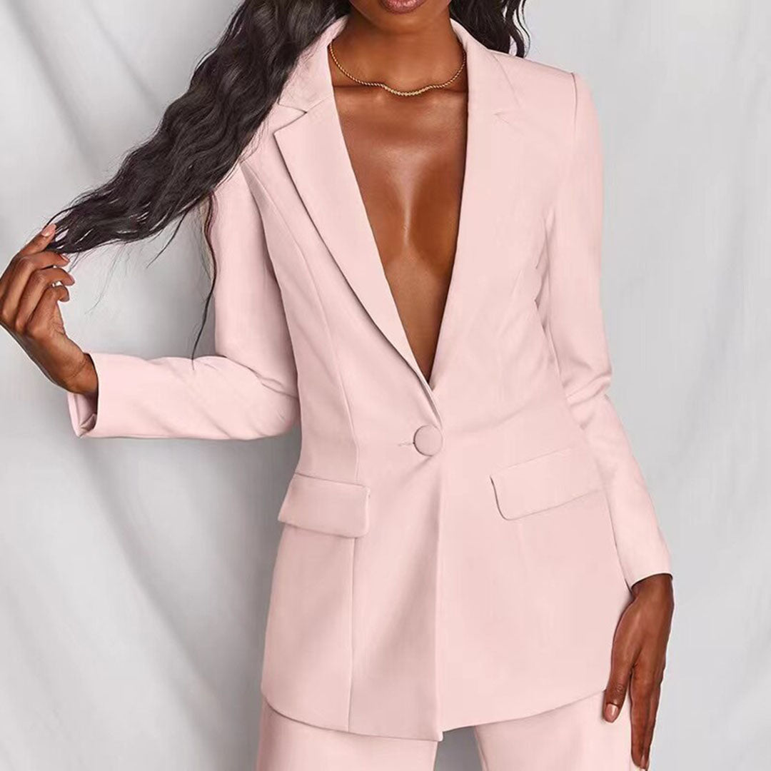 Dahlia | Women's Elegant Plunging Blazer Set