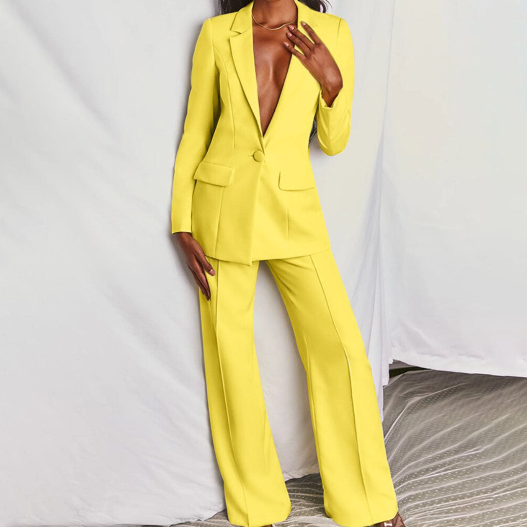 Dahlia | Women's Elegant Plunging Blazer Set