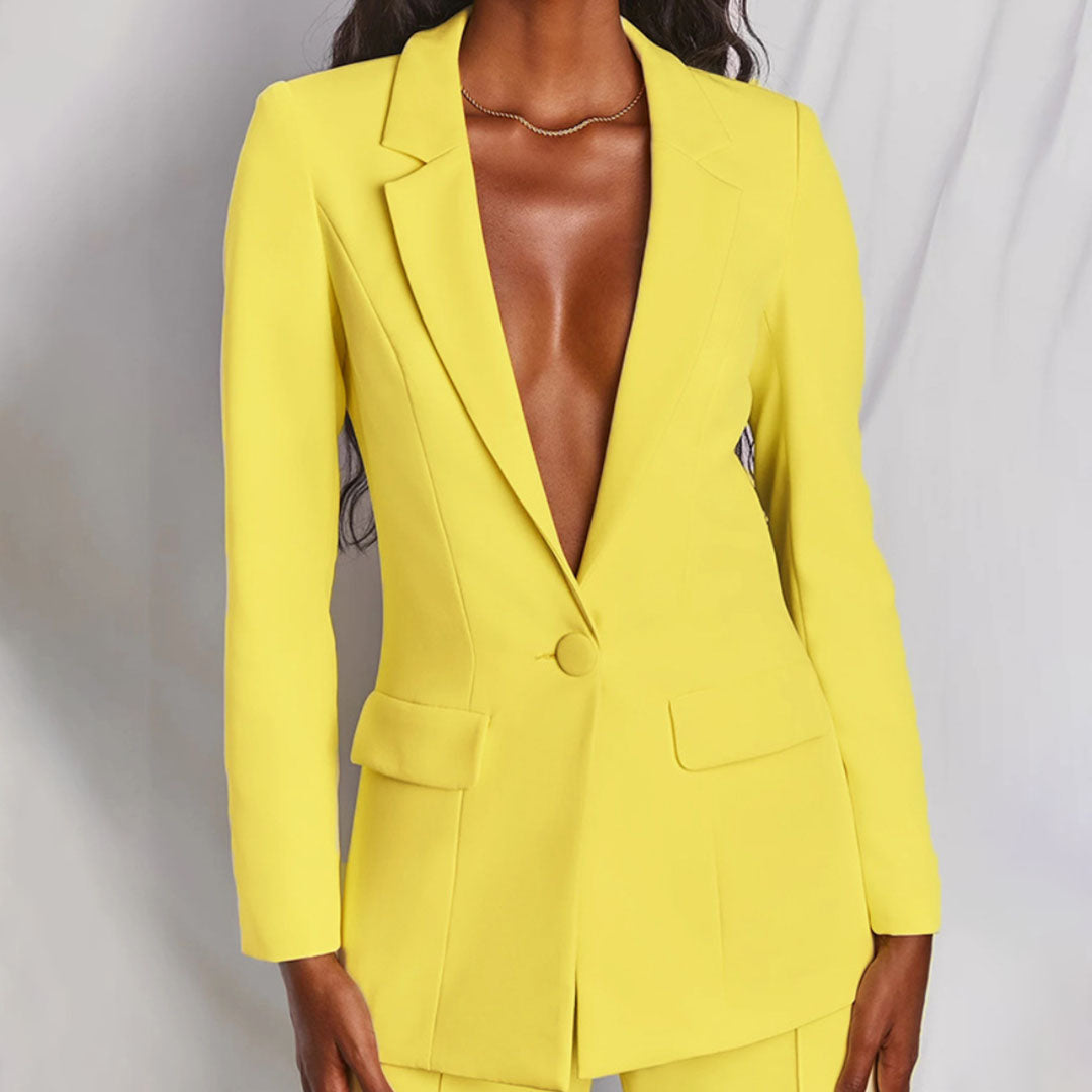 Dahlia | Women's Elegant Plunging Blazer Set