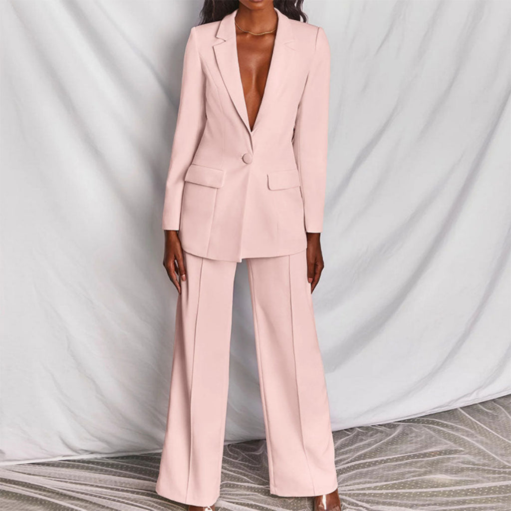 Dahlia | Women's Elegant Plunging Blazer Set