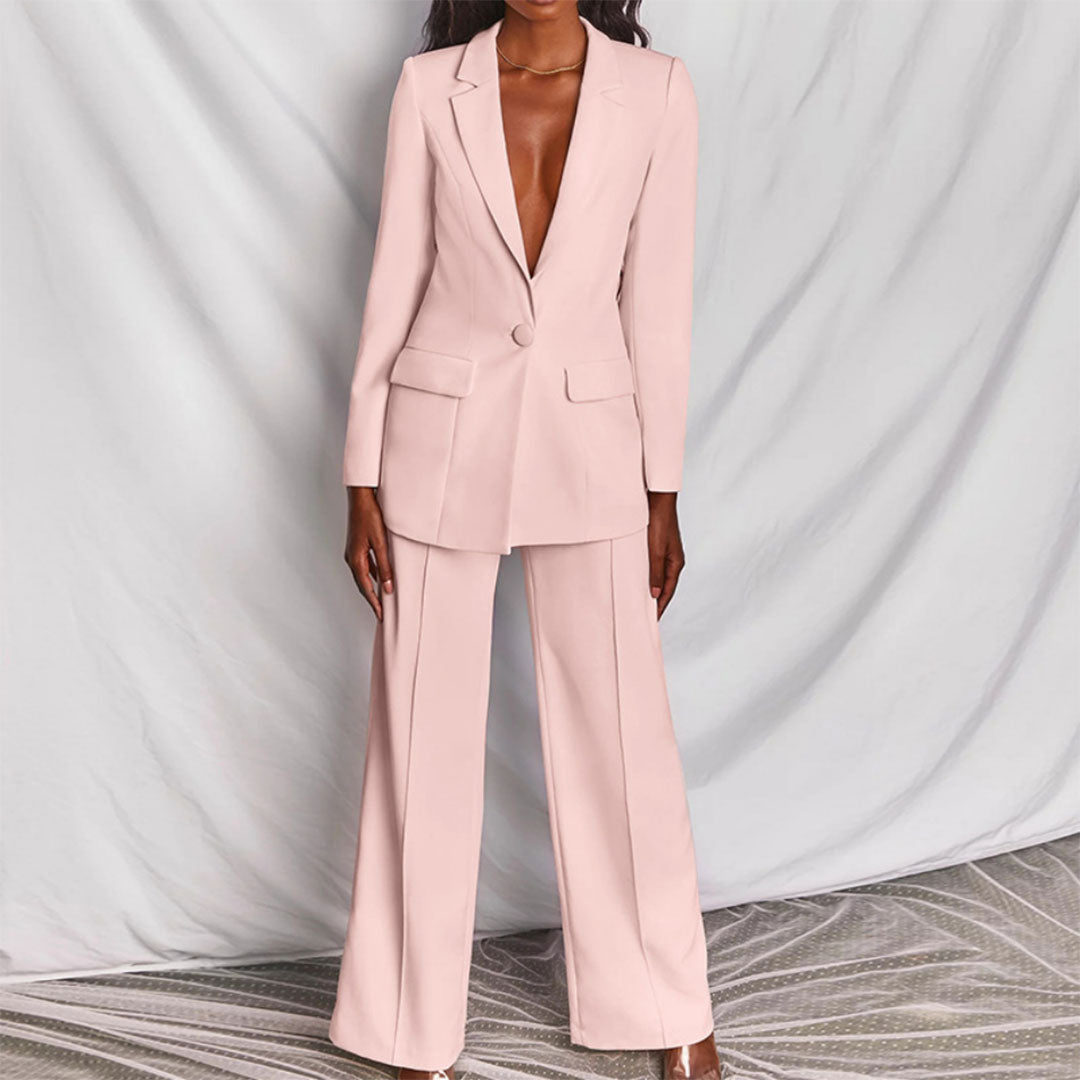 Dahlia | Women's Elegant Plunging Blazer Set