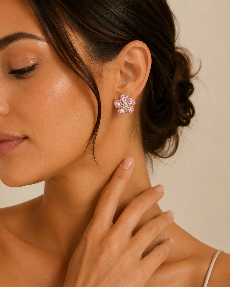 Elodie | Women's Floral Crystal Stud Earrings