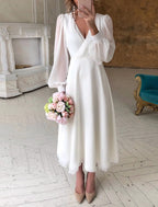 Lennox | Women's Elegant Flowy Midi Dress with Sheer Sleeves