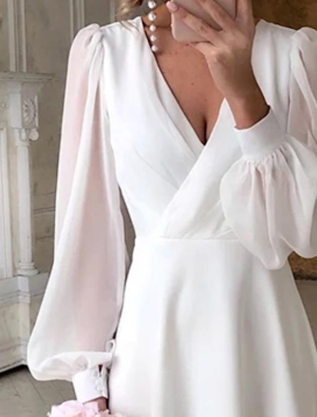 Lennox | Women's Elegant Flowy Midi Dress with Sheer Sleeves