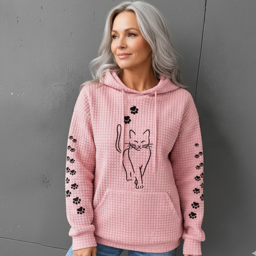 Lennox | Women's Comfortable Cat Hoodie with Waffle Texture