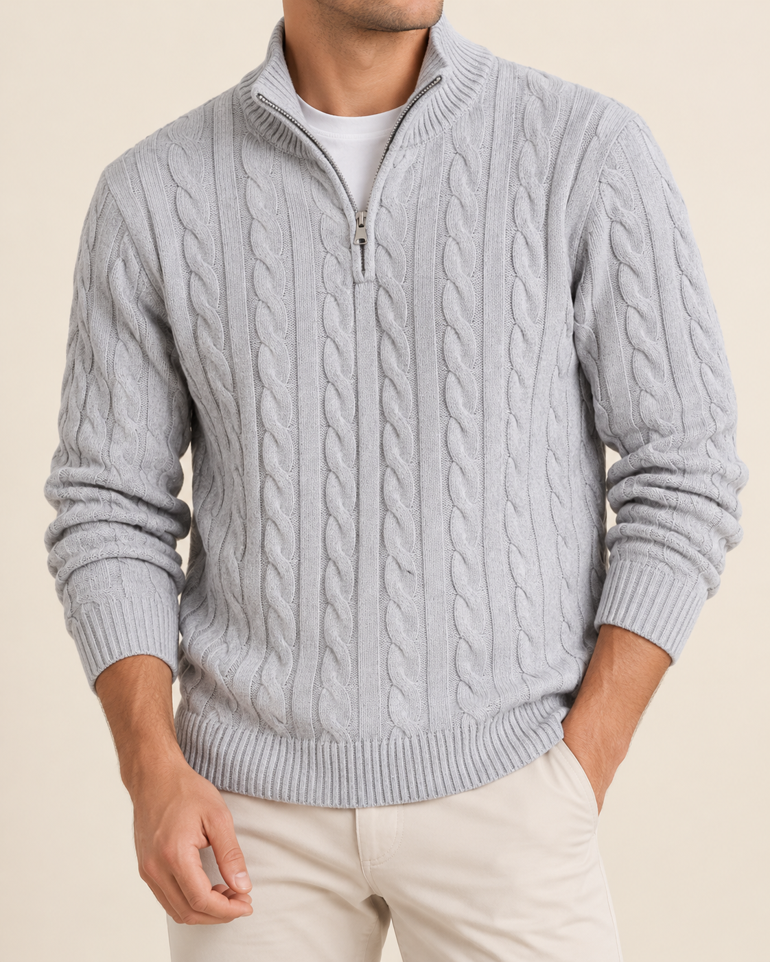 Nolan | Men's Classic Cable Knit Quarter Zip Sweater