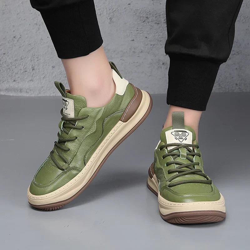 Idris - Men's Casual Green Faux Leather Sneakers