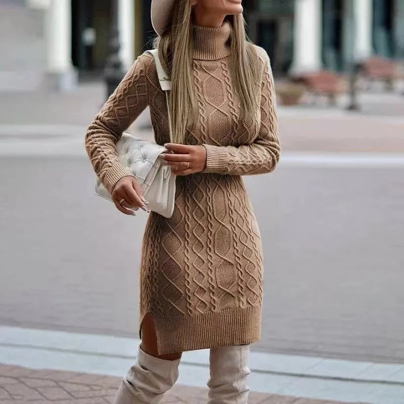 Sienna | Women's Turtleneck Cable Knit Sweater Dress