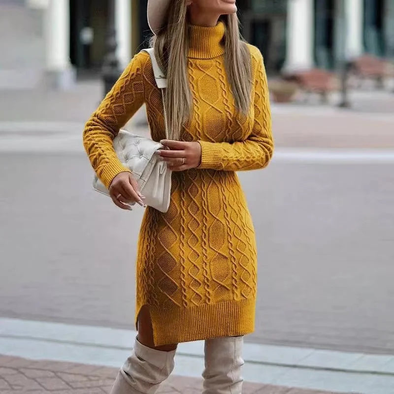 Sienna | Women's Turtleneck Cable Knit Sweater Dress