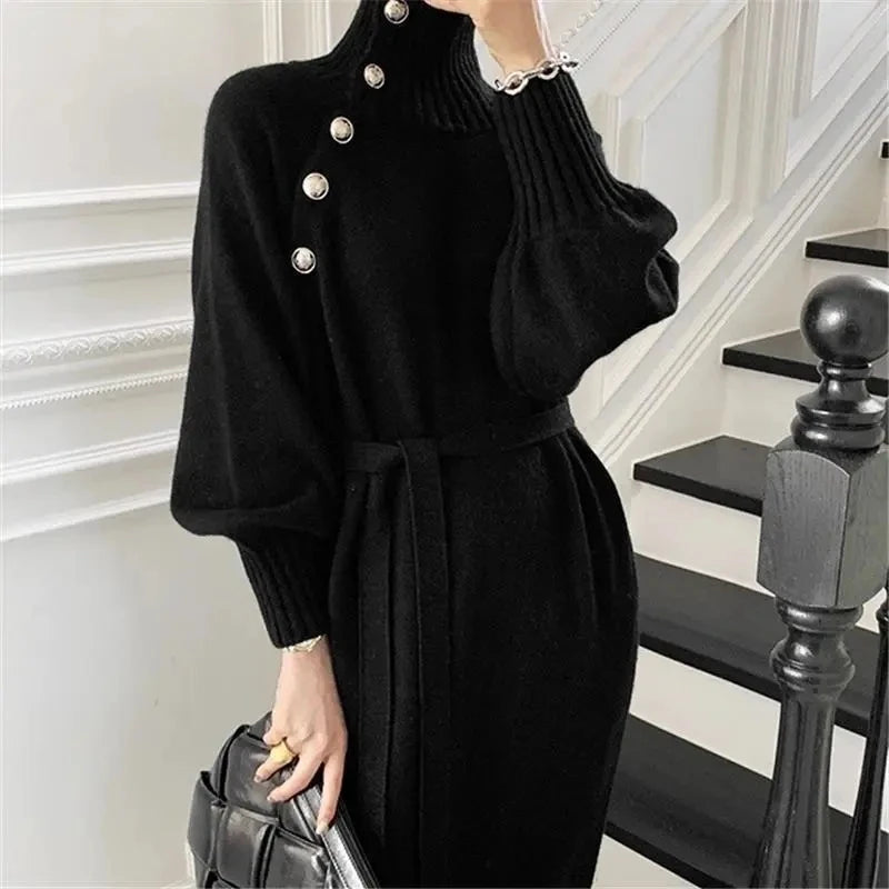 Priya | Women's Long Sleeve Turtleneck Sweater Dress