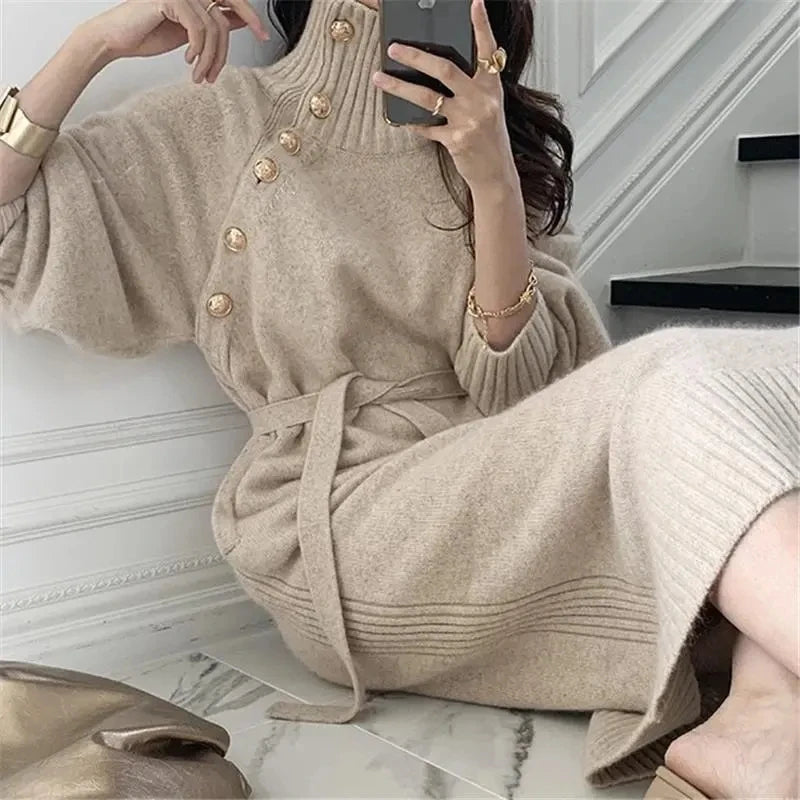 Priya | Women's Long Sleeve Turtleneck Sweater Dress