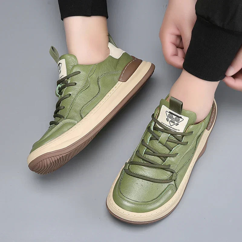 Idris - Men's Casual Green Faux Leather Sneakers