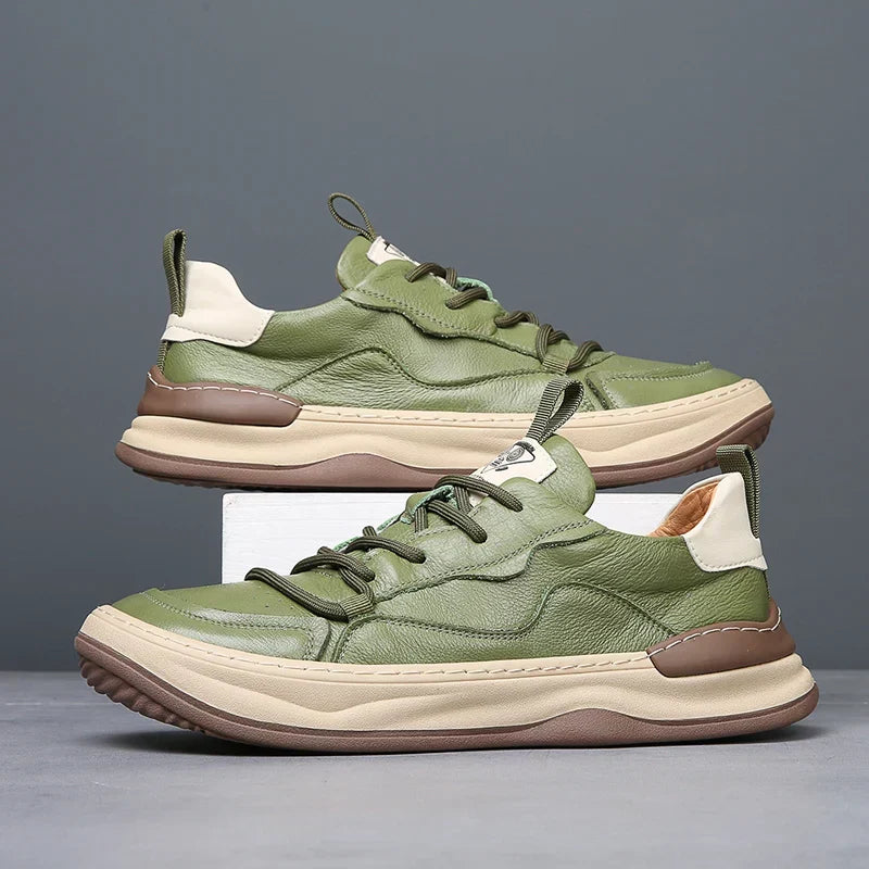 Idris - Men's Casual Green Faux Leather Sneakers