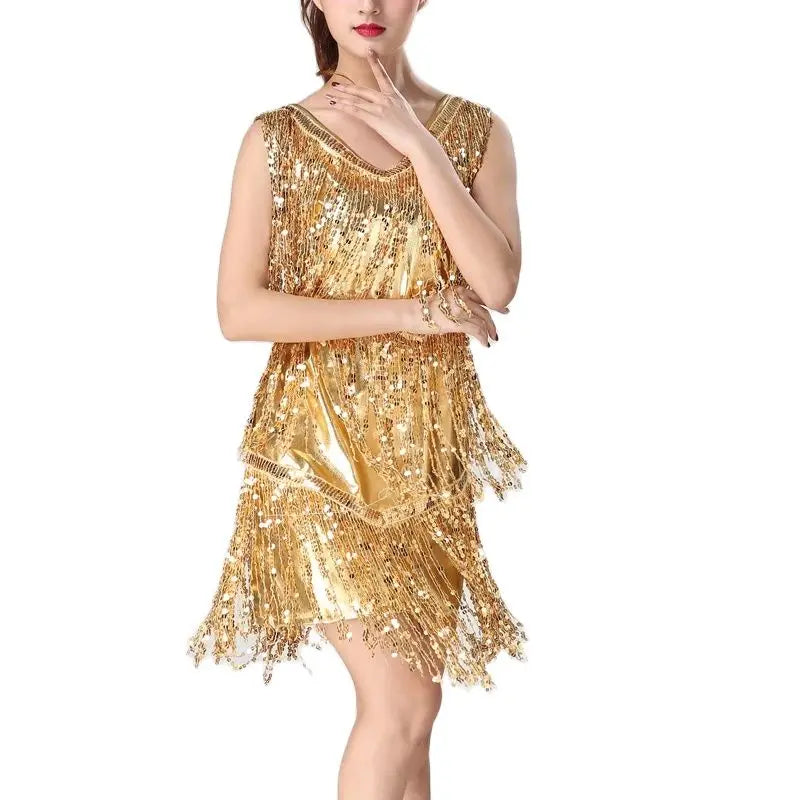 Celeste | Women's Gold Sequin Flapper Dress