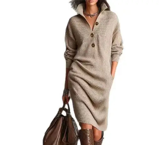 Thea | Women's Chic Sweater Dress with Button Detail