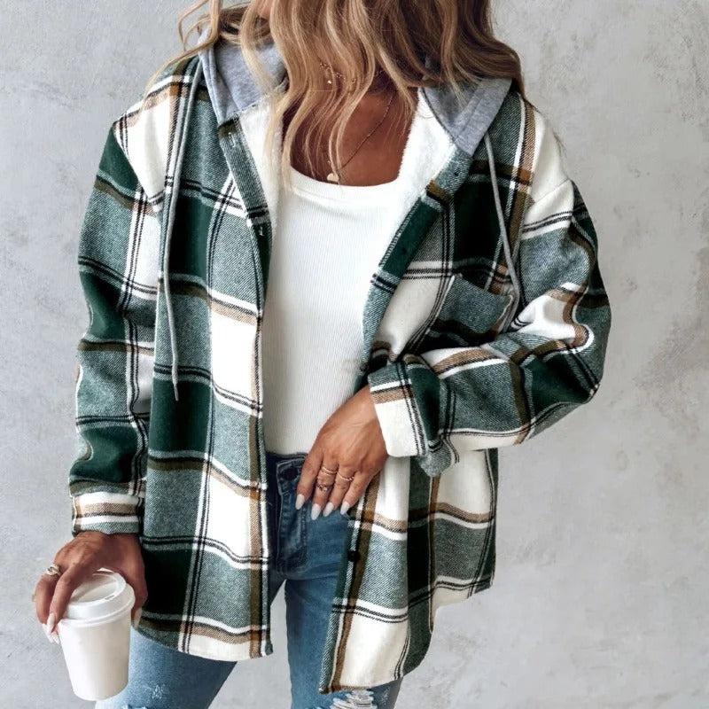 Thea | Women's Comfort Hoodie Plaid Jacket with Adjustable Hood