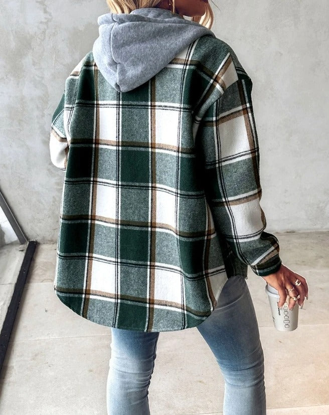 Thea | Women's Comfort Hoodie Plaid Jacket with Adjustable Hood
