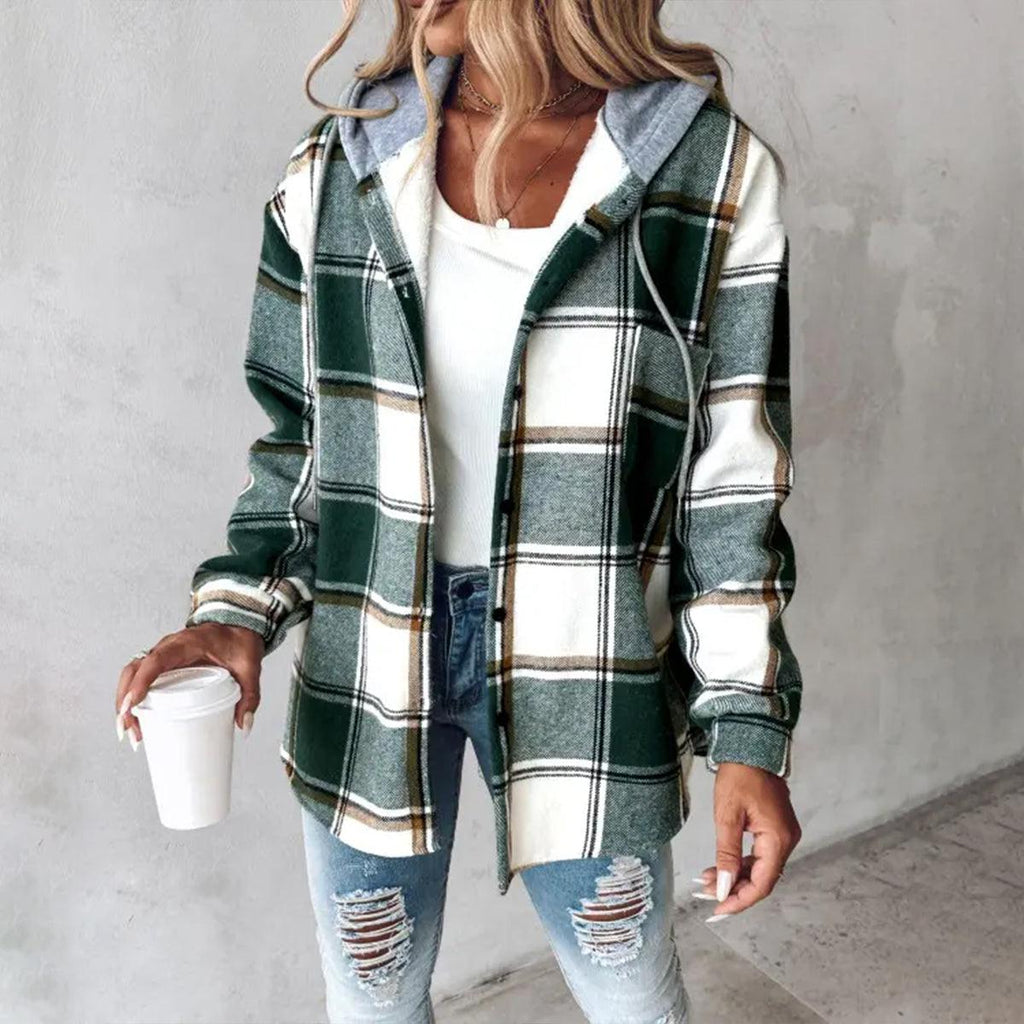 Thea | Women's Comfort Hoodie Plaid Jacket with Adjustable Hood