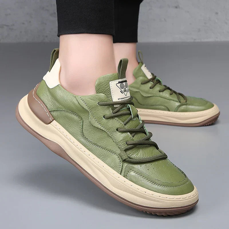 Idris - Men's Casual Green Faux Leather Sneakers